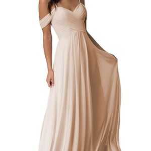 NWT Champagne Chiffon Off-the-shoulders Dress